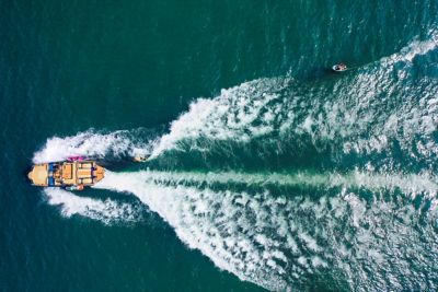 aerial view of WT-2DC wake boat
