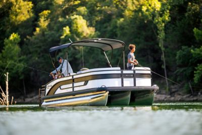 Family on Lowe Pontoon Boat Underway