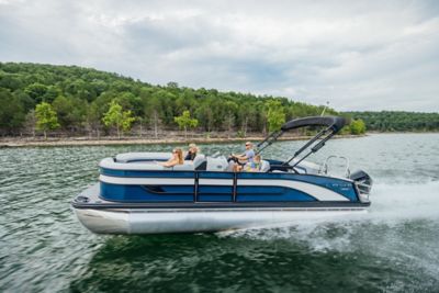 Mom, Dad and Two Children Riding in Lowe SS230 Pontoon Boat