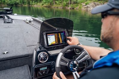 Fisherman Driving Lowe 195B Stinger Bass Boat, Boat Underway