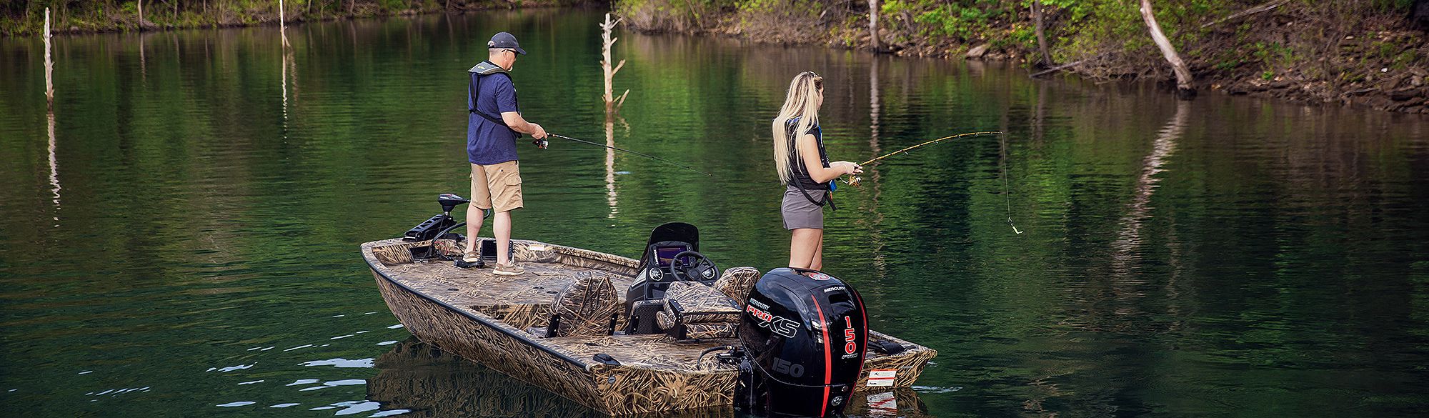 Father and Daughter Fishing on a Lowe Stinger 195 Bass Fishing Boat