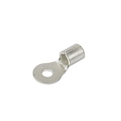 Copper tin plated ring terminal with an open ring design for easy attachment, suitable for various electrical applications.