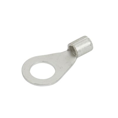 Non-insulated copper tin plated ring terminal with circular opening and cylindrical connector, ideal for electrical applications.