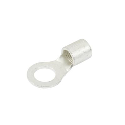 Non-insulated copper tin plated ring terminal for electrical connections, featuring a large open loop and cylindrical end.