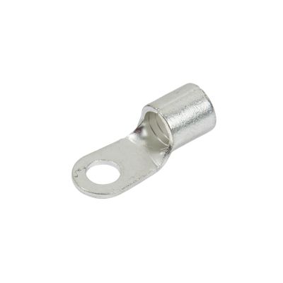 Non-insulated copper tin-plated ring terminal with a hole for attachment, highlighting durable construction and design.