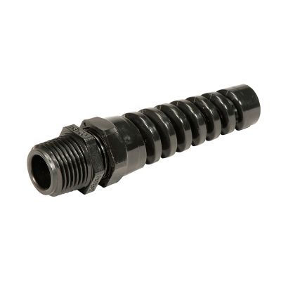 Heyco strain relief cord connector, black, flexible design, ideal for securing cables in various applications.
