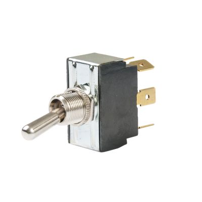 Carling Technologies toggle switch, DPDT On-Off-On, metal lever, gold blade terminals, robust design for electronics.