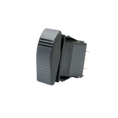 Black Carling Technologies rocker switch with SPDT (On)-Off-(On) functionality, featuring a sleek, non-lit design.