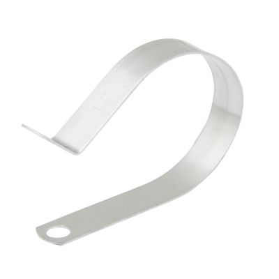Aluminum loom clamp with smooth finish and curved design, featuring a mounting hole for secure installation.