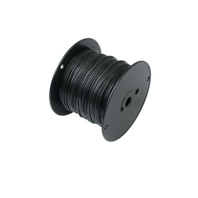 Black RVI wire on a spool, highlighting durable coiled design for versatile electrical applications.