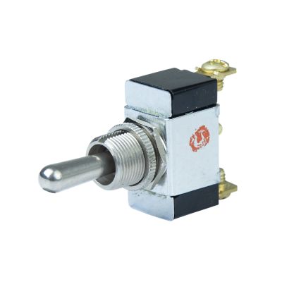 Toggle switch with metallic lever, Cole Hersee 55021, SPDT, featuring brass terminals and a durable casing.
