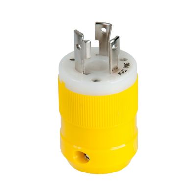 Yellow Marinco locking blade male plug with robust design and metal prongs for secure electrical connections.