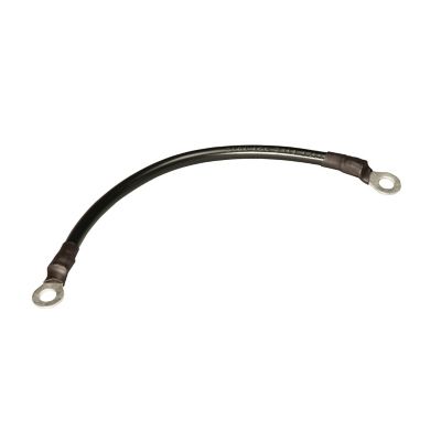 Black golf cart battery cable with eyelet connectors, flexible 6-gauge design for efficient power transmission.