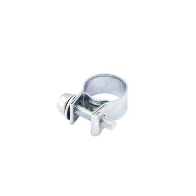 Fuel injection hose clamp with adjustable metal screw and durable design. Ideal for securing automotive hoses.