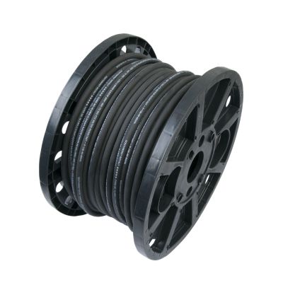 Black SJOOW power cord spool, coiled neatly on sturdy reel, showcasing durable and flexible design.