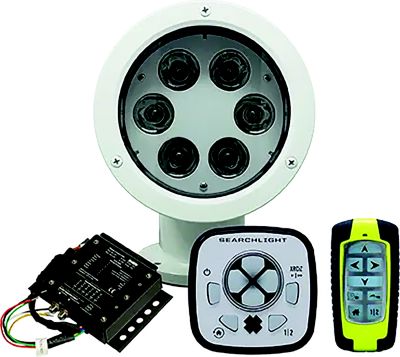 ACR Electronics 1980  RCL-50 Led Searchlight, Candle power: 100000 , White, RC-104 Master Controller, URP-103 Point Pad, & URH-103 Handheld Wireless Remote, 8.4" H x 6" W x 8" D, 12-24v