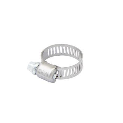 Stainless steel micro-gear hose clamp with ventilation slots, suitable for securing hoses and tubing in automotive use.