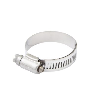 Stainless steel hose clamp with lined design, featuring Ideal-Tridon branding, suitable for secure fittings.