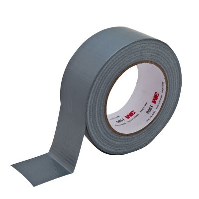Silver roll of 3M standard duct tape, partially unrolled, showing brand logo on the inside.