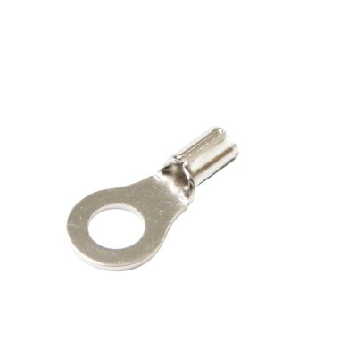 High temp ring terminal with open ring and crimp end, designed for secure electrical connections in various applications.