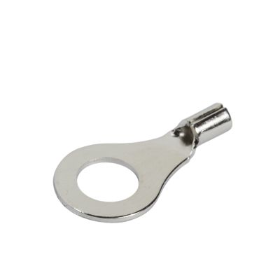 High-temperature ring terminal with a durable metal finish, featuring a circular design and tube connector for wiring.