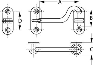 DOOR HOOK SS 3-1/4IN W/STAPLES