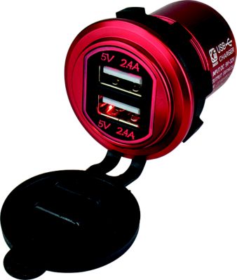 USB CHARGER RED ALUMINUM DUAL