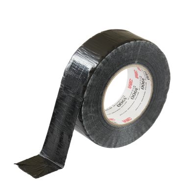 Black 3M multi-purpose duct tape roll partially unwrapped, highlighting its durability and versatility for various uses.
