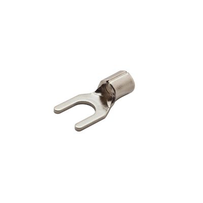 High temperature spade terminal with silver finish, featuring a U-shaped design for secure electrical connections.