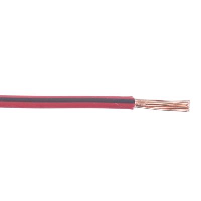 Red and black 16 gauge cross-link TXL wire with exposed copper strands.