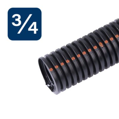 UV resistant high-temp split loom with a durable spiral design, shown with size indicator. Ideal for wire protection.