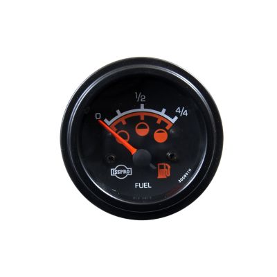 ISSPRO R9090 fuel level gauge with red needle, indicating fuel level, black casing, and clear icons.