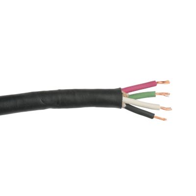 Close-up of SJOOW power cable showing colored internal wires and black outer sheath for electrical applications.