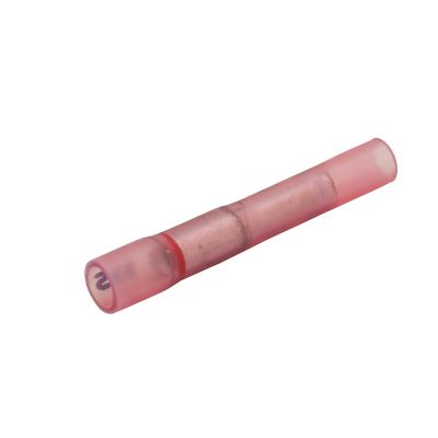 Vinyl step-down butt connector in pink, designed for wire gauge transitions, efficient electrical connections.