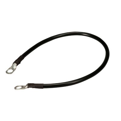 Black starter cable with eyelet connectors, ideal for automotive or marine use. Durable 6 gauge wire for secure connections.