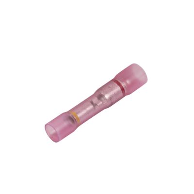 Vinyl Step-Down Butt Connector, pink, designed for secure electrical connections in wiring installations.