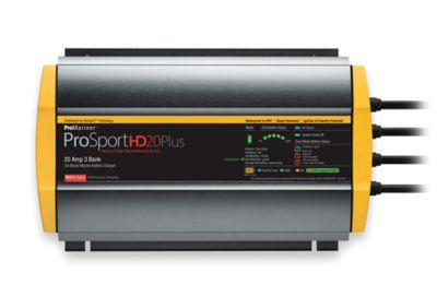 ProMariner ProSportHD 20 Plus heavy-duty on-board charger with 3 banks and advanced digital display in a sleek design.