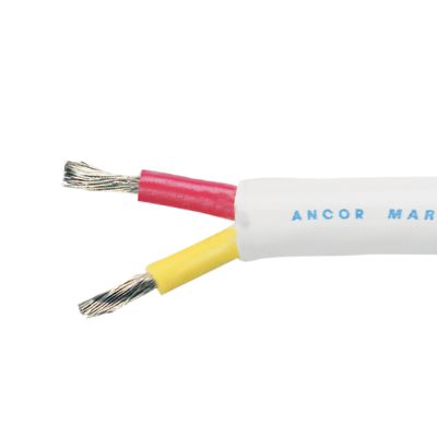 Tinned duplex round cable with red and yellow wires, labeled Ancor Marine Grade, suitable for safety applications.