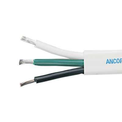 Tinned triplex flat cable with black, green, and white wires, by Ancor Marine, designed for durability and flexibility.