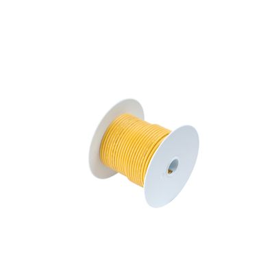 Yellow marine-grade tinned wire coil on a spool, perfect for various electrical applications.