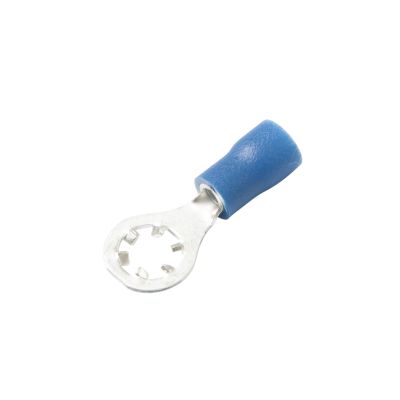 Blue vinyl star ring terminal for electrical connections, shown against a white background.