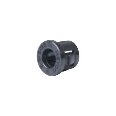Nylon grommet snap bushing, Heyco 2010, designed for cable protection, featuring a durable black finish.
