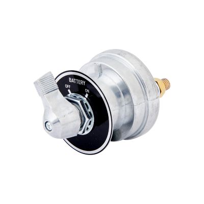 SPST ON-OFF master disconnect switch with metallic finish, featuring a clear on/off indicator for battery management.