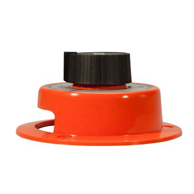 Red battery switch with black knob, featuring on-off settings for electrical management. Ideal for marine and automotive use.