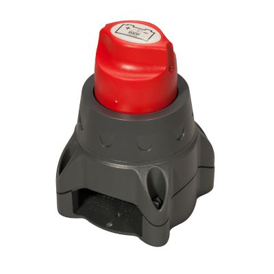 Red and gray BEP 700 easy-fit battery switch with durable design, featuring a clear label for easy identification.