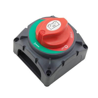 Heavy-duty BEP 720 battery switch with red rotary dial and on-off labels, designed for 600A DC applications.