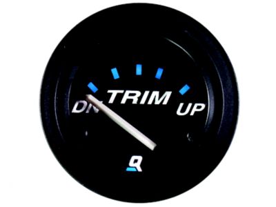 Black control dial for Blue Sea Systems M-Series with trim indicators and blue accents.