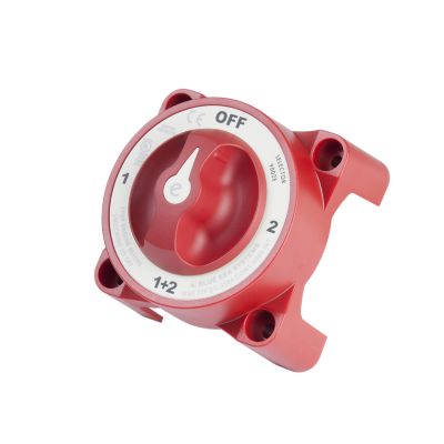 Red e-Series 4 Position Battery Switch with Alternator Field Disconnect by Blue Sea Systems, featuring a 350 Amp capacity.