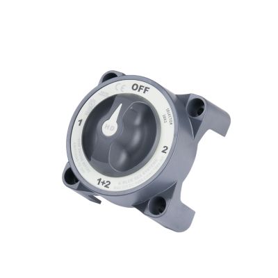 Battery switch with alternator field disconnect, featuring a 4-position dial, sleek black design, and durable construction.