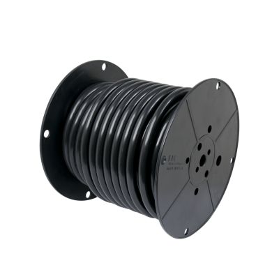 Black welding cable on a spool, suitable for industrial electrical applications and heavy-duty connections.